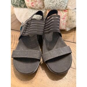 Skechers Cali Luxe Foam Wedge Sandals Black Sparkle Elastic Straps Women's 8 NWT